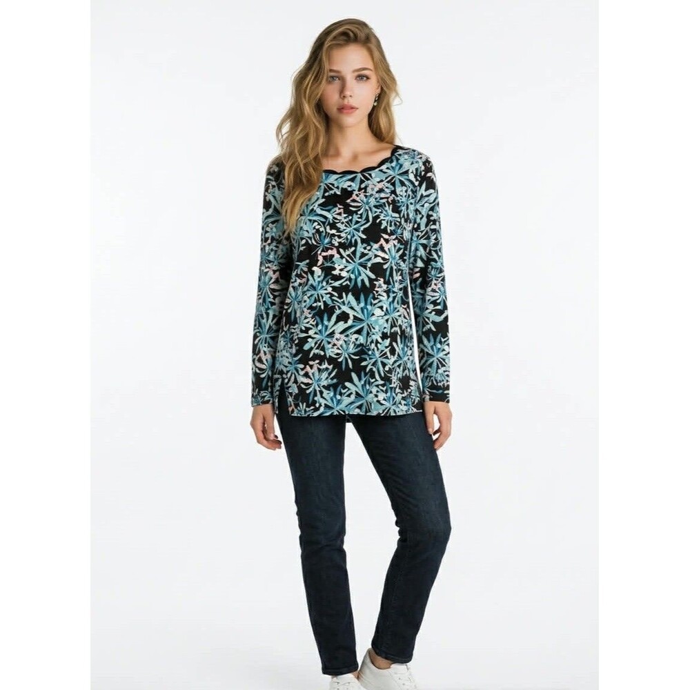 Jaclyn Smith Women Floral Print Long Sleeve Scalloped Neck Top Size XL - Picture 14 of 16